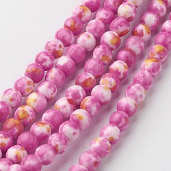 Natural White Jade Bead Strands, Round, Dyed, Hot Pink, 6mm, Hole: 1mm, about 73pcs/strand, 15.9 inch(405mm)(G-G916-6mm-03)