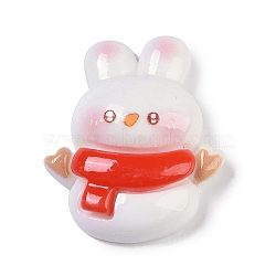 Christmas Theme Resin Cabochons, Rabbit with Scarf, Red, 25.5x21.5x7.5mm(RESI-H162-09A)