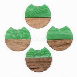 Opaque Resin & Walnut Wood Pendants, Gap Flat Round, Green, 34x36.5x3mm, Hole: 2mm(X-RESI-S389-001A-C03)
