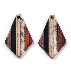 Transparent Resin & Walnut Wood Pendants, with Silver Foil, Rhombus Charm, Silver, 33x20x2~3mm, Hole: 2mm(RESI-TAC0017-06-A01)