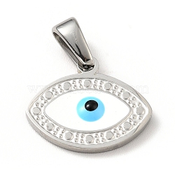 304 Stainless Steel Pendants, with Enamel, Evil Eye, Stainless Steel Color, 12.5x15x2mm, Hole: 5x3mm(STAS-D182-01P)