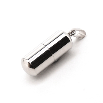 304 Stainless Steel Pendants, Capsule Shape, for Portable Mini Refillable Perfume Bottle, Stainless Steel Color, 27.5x9.5mm, Hole: 3.5x5.5mm