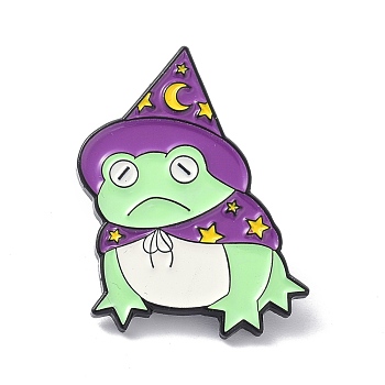Frog with Wizard Hat Enamel Pin, Animal Alloy Enamel Brooch Pin for Clothes Bags, Electrophoresis Black, Purple, 29.5x21.5x11mm, Pin: 1mm