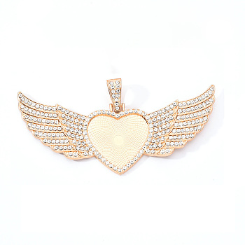 Alloy Pendant Cabochon Settings, with Crystal Rhinestone, Cadmium Free & Lead Free, Heart with Wing, Light Gold, Crystal, Tray: 26.5x32.5mm, 47.5x107.5x6mm, Hole: 15mm 15mm