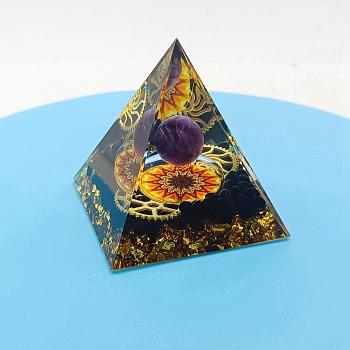 Resin Orgone Pyramid, for Stress Reduce Healing Meditation Attract Wealth Lucky Room Decor, Medium Orchid, 60x60x60mm