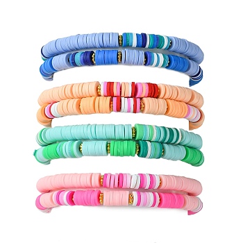 Handmade Polymer Clay Heishi Beads Stretch Bracelets Set, Stackable Surfering Bracelets for Women Girl, Mixed Color, Inner Diameter: 2~2-1/8 inch(5~5.3cm), 2pcs/set