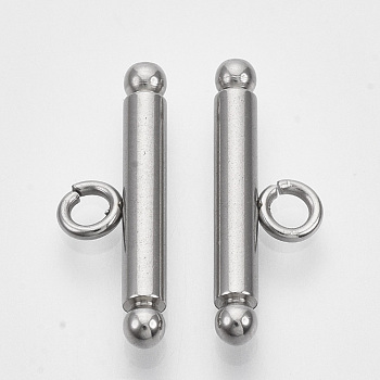 201 Stainless Steel Toggle Clasps Parts, Stainless Steel Color, Bar: 21x7.5x3mm, Hole: 2.5mm