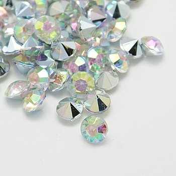 Imitation Taiwan Acrylic Rhinestone Pointed Back Cabochons, Faceted, Diamond, AB Color, Clear AB, 2x1.5mm