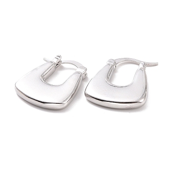Brass Chunky Rectangle Hoop Earrings for Women, Cadmium Free & Lead Free, Platinum, 21x18x3mm, Pin: 0.7mm