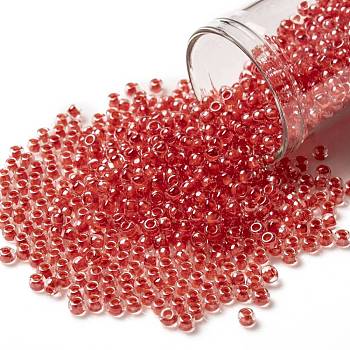 TOHO Round Seed Beads, Japanese Seed Beads, (341) Inside Color Crystal/Tomato Lined, 8/0, 3mm, Hole: 1mm, about 1110pcs/50g