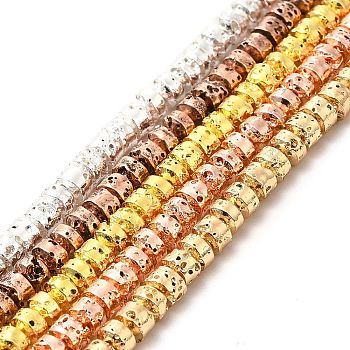 Electroplated Natural Lava Rock Beads Strands, Column, Mixed Color, 3x4.5mm, Hole: 1mm, about 127~128pcs/strand, 15.75~15.94 inch(40~40.5cm)
