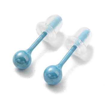 Hypoallergenic Bioceramics Zirconia Ceramic Round Ball Stud Earrings, Stud Post Earrings, Sky Blue, 4mm