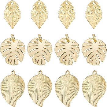 CHGCRAFT 18Pcs 3 Style Brass Pendants, Leaf, Golden, 19x15x2mm, Hole: 3mm