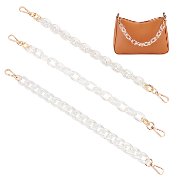 WADORN 3Pcs 3 Style AB Color Plated Transparent Plastic Chain Bag Handles, with Alloy Swivel Clasp, Purse Handles Replacement Part, Clear AB, 37~37.5cm, 1pc/style