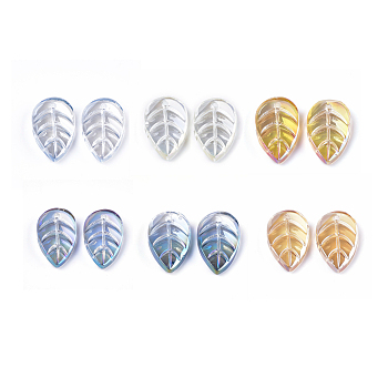 Electroplate Glass Pendants, Leaf, Mixed Color, 18x11x4mm, Hole: 1.2mm