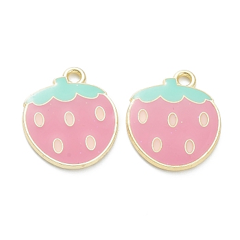 Alloy Enamel Pendants, for DIY Accessories, Strawberry, Light Gold, Lead Free & Cadmium Free, Pearl Pink, 20x16.5x1.5mm, Hole: 2mm