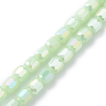Imitation Jade Glass Beads Strands, Faceted, Barrel, Pale Green, 9x8mm, Hole: 1.2mm, about 80pcs/strand, 27.64''(70.2cm)