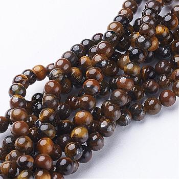 Gemstone Strands, Grade, Round, Tiger Eye, about 6mm in diameter, 65 beads per strand hole:about 0.8mm, about 15-16 inch
