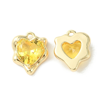 Brass Micro Pave Cubic Zirconia Charms, Heart Charm, Real 18K Gold Plated, Gold, 13x11x4.5mm, Hole: 1.2mm