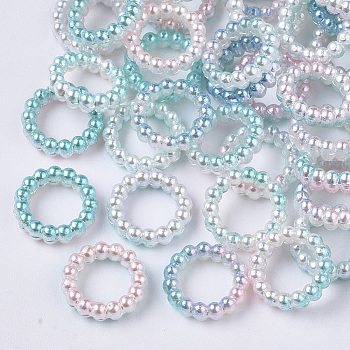 ABS Plastic Imitation Pearl Linking Rings, Rainbow Gradient Mermaid Pearl, Round Ring, Medium Turquoise, 14x3mm, Inner Diameter: 10mm, about 1000pcs/bag