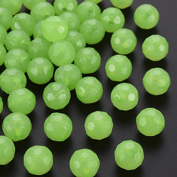 Imitation Jelly Acrylic Beads, Faceted, Round, Light Green, 12x11.5mm, Hole: 1.8mm, about 560pcs/500g
