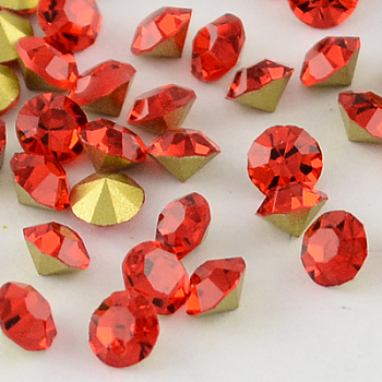 Glass Pointed Back Rhinestone, Back Plated, Diamond, Light Siam, 8~8.3mm, about 144pcs/gross