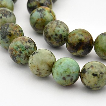 Round Natural African Turquoise(Jasper) Bead Strands, 10mm, Hole: 1mm, about 40pc/strand, 16 inch