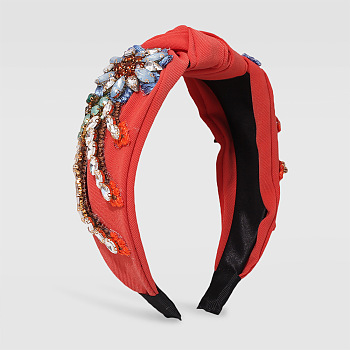 Hair Accessories, Fabrics Hair Bands, with Zinc Alloy and Embroidery, Orange Red, 155x135x40mm