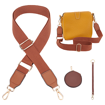 WADORN 1Pc PU Leather Wallets & 1Pc Canvas Adjustable Webbing Bag Straps, with Alloy Swivel Clasp, Coconut Brown, 9.6~133.6cm