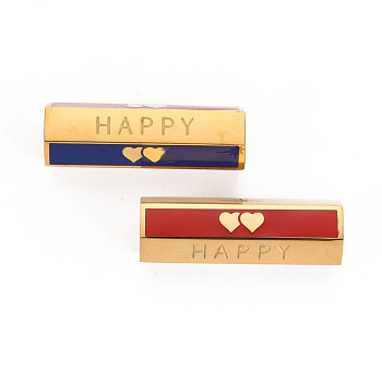 316 Surgical Stainless Steel Enamel Beads, Hexagonal Prism with Word Happy, Real 14K Gold Plated, 25.5x9x8mm, Hole: 1.6mm