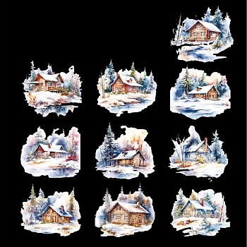 20Pcs Christmas PET Waterproof Self-Adhesive Stickers, Winter Decals for DIY Photo Album Diary Scrapbook Decoration, House, 85x155x2mm, Sticker: 60x100mm
