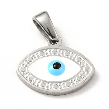 304 Stainless Steel Pendants, with Enamel, Evil Eye, Stainless Steel Color, 12.5x15x2mm, Hole: 5x3mm