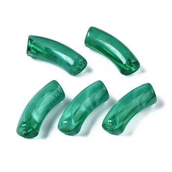 Acrylic Beads, Imitation Gemstone, Curved Tube, Green, 34.5x13x11mm, Hole: 3.5mm