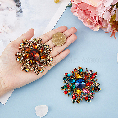 hobbiesay 2piezas 2 broche de flor con diamantes de imitación de colores(JEWB-HY0001-20)-3
