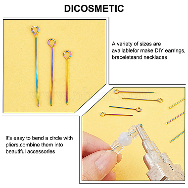 90Pcs 3 Styles Ion Plating(IP) 304 Stainless Steel Eye Pins(STAS-DC0011-29)-4