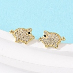 Brass Micro Pave Clear Cubic Zirconia Pig Stud Earrings, Pave Cluster Earring, Long-Lasting Plate, Rack Plating, Lead Free & Cadmium Free, Real 18K Gold Plated, 8x12.5mm(EJEW-F400-07G)