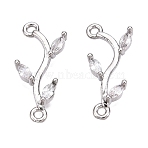 Brass Clear Cubic Zirconia Branch Links Connectors, Cadmium Free & Lead Free, Platinum, 19.5x8.5x3mm, Hole: 1.2mm(KK-S359-156P-RS)