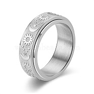Star & Moon & Sun Titanium Steel Rotatable Finger Ring, Fidget Spinner Ring for Calming Worry Meditation, Stainless Steel Color, US Size 9 3/4(19.5mm)(PW-WG61315-02)