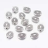 Tibetan Style Alloy Beads, Oval, Antique Silver, Lead Free & Cadmium Free, 11x9x4mm, Hole: 2mm(X-LF9420Y)