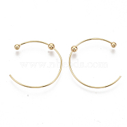 Brass Stud Earrings, Half Hoop Earrings, Nickel Free, Real 18K Gold Plated, 24x22mm, Pin: 0.7mm(KK-S355-045-NF)