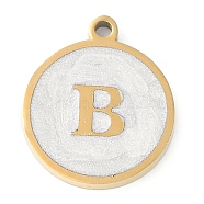 Ion Plating(IP) 201 Stainless Steel Pendants, with White Enamel, Real 18K Gold Plated, Flat Round with Letter, Letter B, 18.5x15.5x2mm, Hole: 1.6mm(STAS-K288-02G-B)