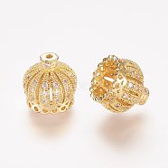 Brass Micro Pave Cubic Zirconia Beads, Tassel Cap Bail, Crown, Hollow, Clear, Golden, 11x11mm, Hole: 1mm(X-ZIRC-K063-14G)