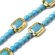 Synthetic Turquoise Beads Strands, with Light Gold Brass Findings, Round & Rectangle, Round: 6mm, Rectangle: 18x13x5mm, Hole: 0.8mm, about 23pcs/strand, 6.57~6.61 inch(16.7~16.8cm)(G-Q998-011)