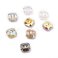 2-Hole Square Glass Rhinestone Buttons, Faceted, Mixed Color, 10x10x4.5mm, Hole: 1.2mm(BUTT-D001-E)
