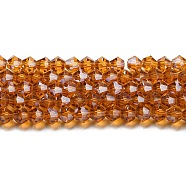 Transparent Electroplate Glass Beads Strands, Pearl Luster Plated, Faceted, Bicone, Dark Orange, 4x4mm, Hole: 0.8mm, about 87~98pcs/strand, 12.76~14.61 inch(32.4~37.1cm)(GLAA-F029-4mm-C28)
