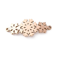 Ion Plating(IP) 304 Stainless Steel Link Connectors, Laser Cut, Snowflake, Rose Gold, 11x28.5x1.5mm, Hole: 1.2mm(STAS-T059-17RG)