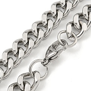 Non-Tarnish 201 Stainless Steel Cuban Link Chain Necklaces for Women and Men, Stainless Steel Color, 19.69 inch(50cm)(NJEW-F322-11P-02)