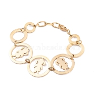 304 Stainless Steel Link Chain Bracelets, with Lobster Claw Clasps, Ring with Girl, Golden, 7-1/4 inch(18.5cm)(BJEW-G582-52G)