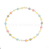 Enamel Flower Link Chains Bracelet, Golden Plated 201 Stainless Steel Jewelry for Women, Colorful, Inner Diameter: 1-3/4 inch(4.5cm)(BJEW-N019-01)