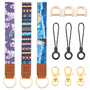 BENECREAT Printed Polyester Ribbon Wristlet Keychain, with Alloy Key Ring & Swivel Lobster Claw Clasps & D-Ring Shackles Clasps, Platic & Polyester Cell Phone Hang Strap Lanyard, Mixed Patterns(KEYC-BC0001-03B)